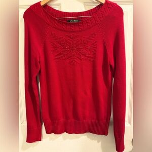 Lauren Ralph Lauren Beaded Snowflake 100% Cotton Red Holiday Christmas Party
